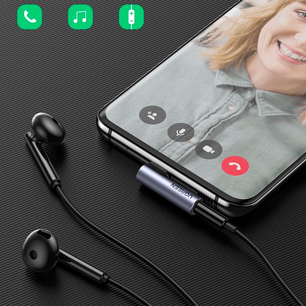 Vinklet USB-C til Mini Jack-adapter - Ugreen AV154 - 3,5 mm - Grå