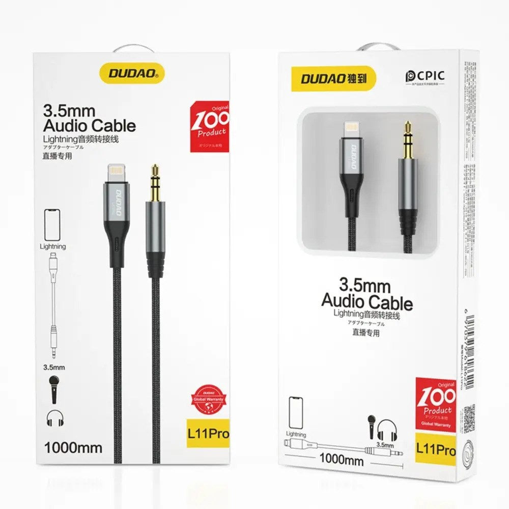 Dudao 1m Lightning til 3.5mm Minijack Kabel - Grå