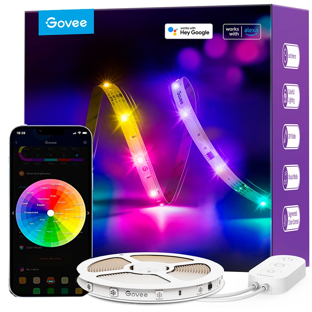 Govee Basic Wi-Fi + Bluetooth RGBIC LED Strip-lys - 5m - Hvit