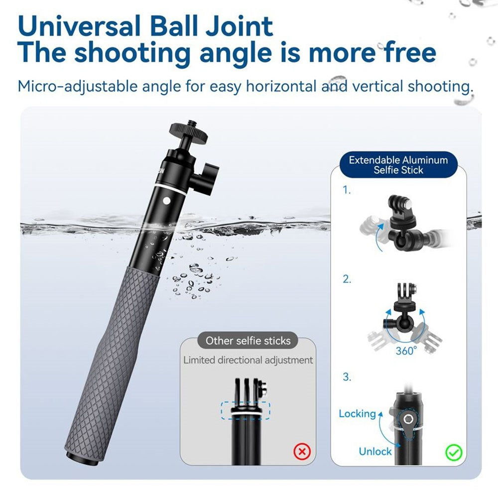 TELESIN Vandtæt Selfie Stang - Sort / Grå