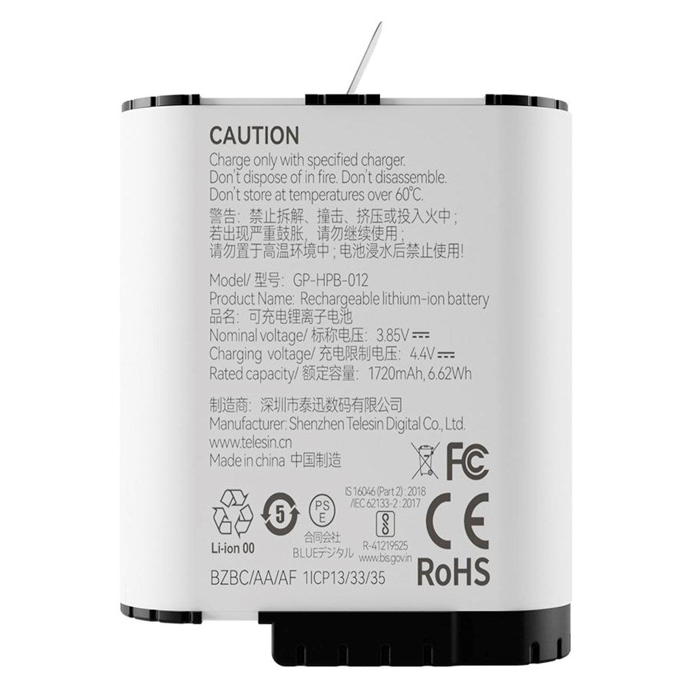 TELESIN Stamina Batteri - GoPro Hero 9 / 10 / 11 / 12 - Hvid