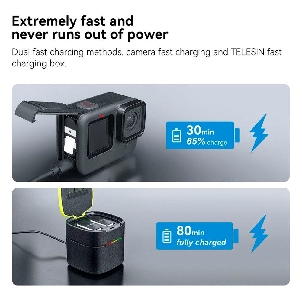 TELESIN Stamina Batteri - GoPro Hero 9 / 10 / 11 / 12 - Hvid