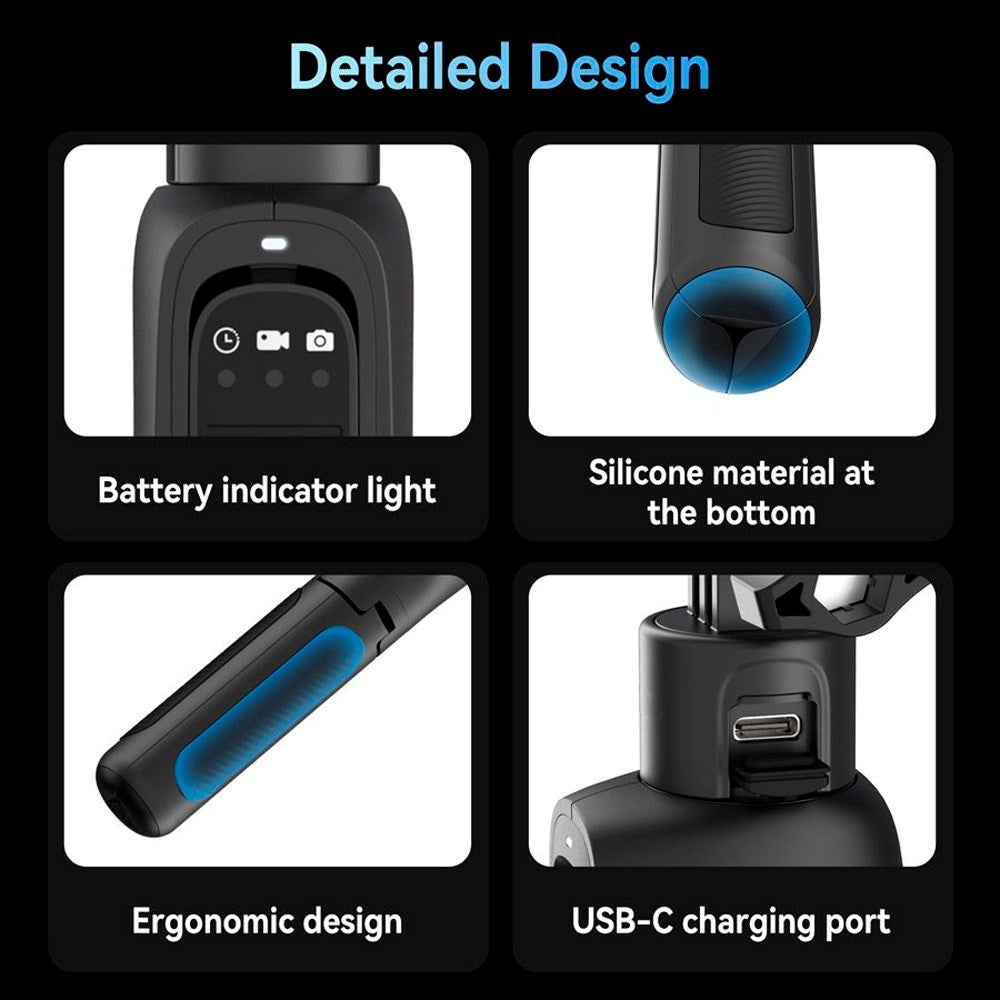 TELESIN 3-i-1 PowerBank Selfie Stick - GoPro Hero 9 / 10 / 11 / 12 / 13 / MAX - Sort