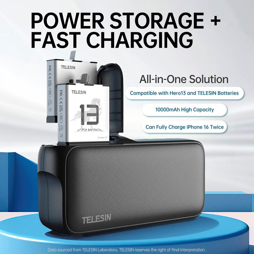TELESIN - PowerBank Batteri Oplader - GoPro Hero 13 & Smartphones - Sort