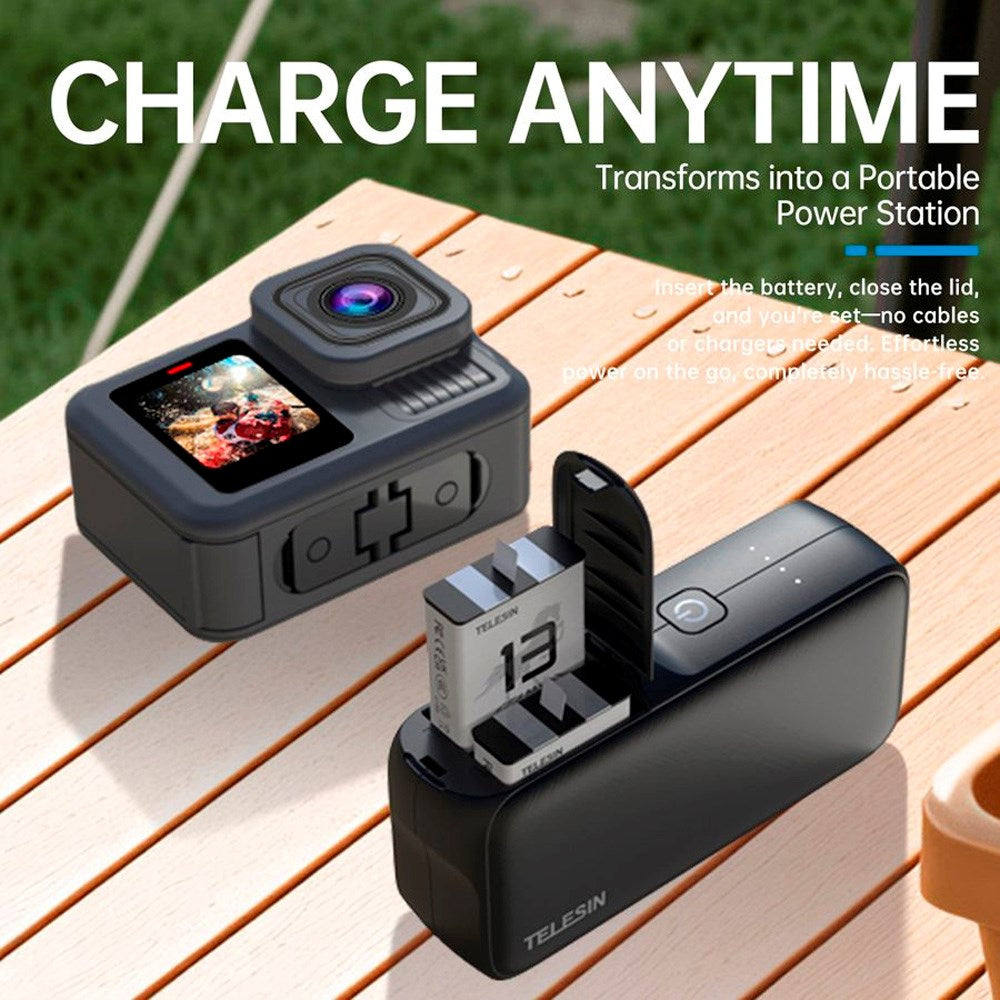 TELESIN - PowerBank Batteri Oplader - GoPro Hero 13 & Smartphones - Sort