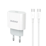 Dudao 20W PD (Power Delivery) Vegglader USB-C - inkl. Kabel - Hvit