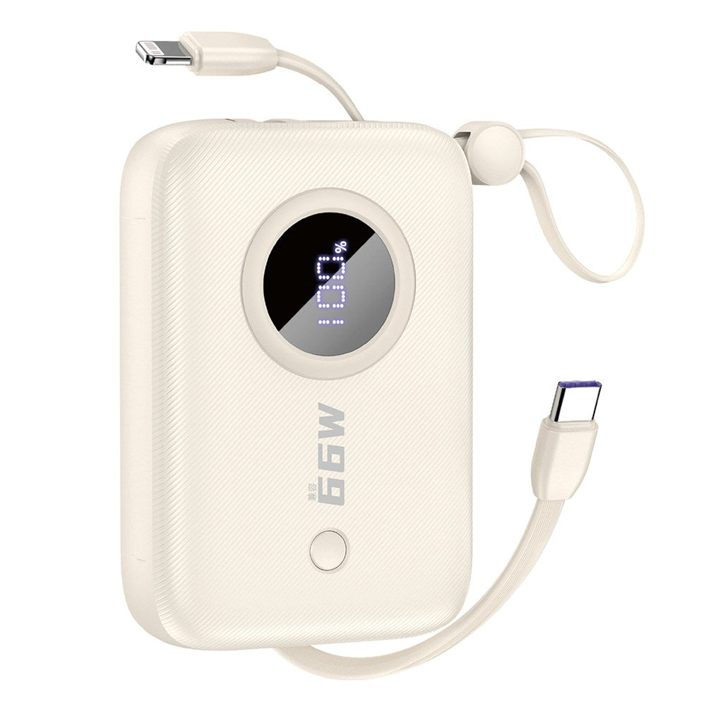 Dudao PowerBank m. Indbygget USB-C Kabel & Lightning Kabel - 10.000 mAh - Beige