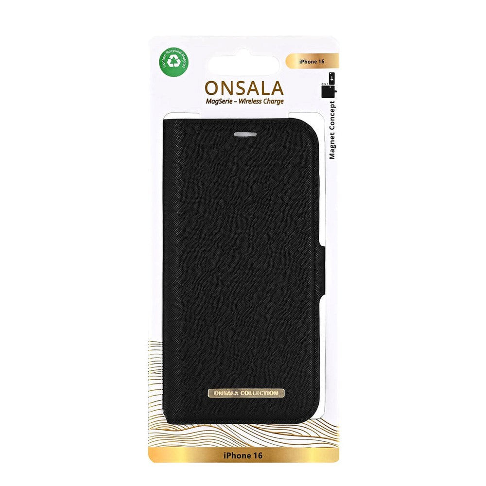 Onsala iPhone 16 ECO Flip Cover m. Pung - MagSafe Kompatibel - Black