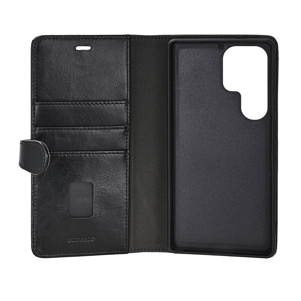 Buffalo Samsung Galaxy S26 Ultra 2-i-1 Flip Cover - Ægte Læder - MagSafe Kompatibel - Sort
