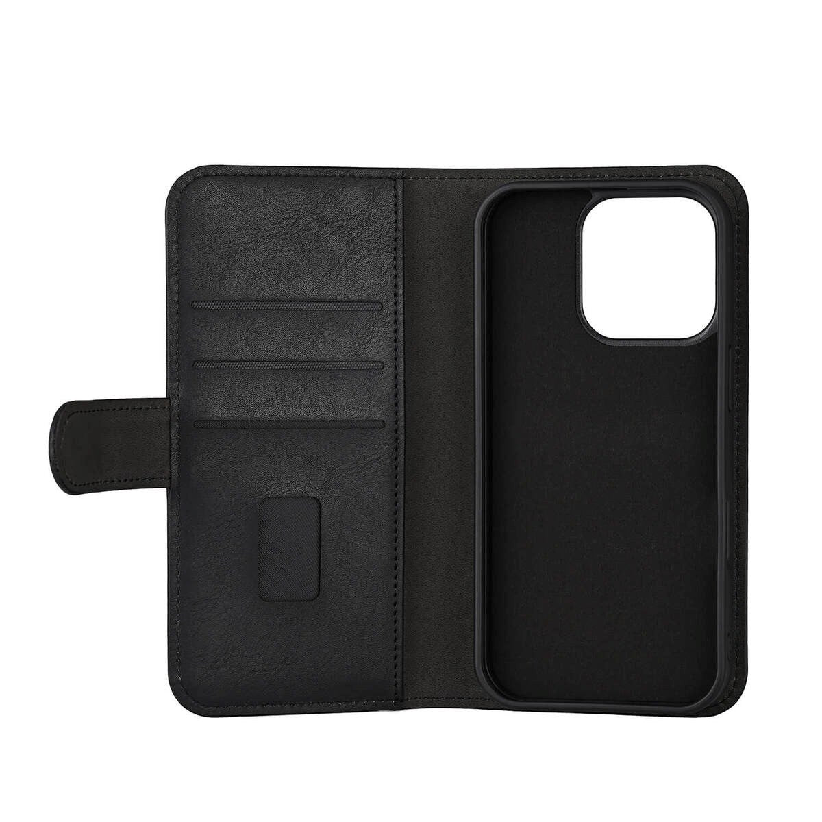 iPhone 16 Pro GEAR Leather Flip Cover 2-i-1 w. Lommebok 3 kort - MagSafe-kompatibel - Svart