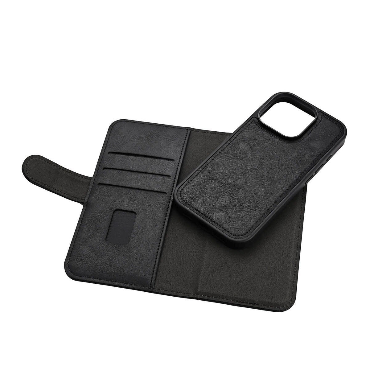 iPhone 16 Pro GEAR Leather Flip Cover 2-i-1 w. Lommebok 3 kort - MagSafe-kompatibel - Svart