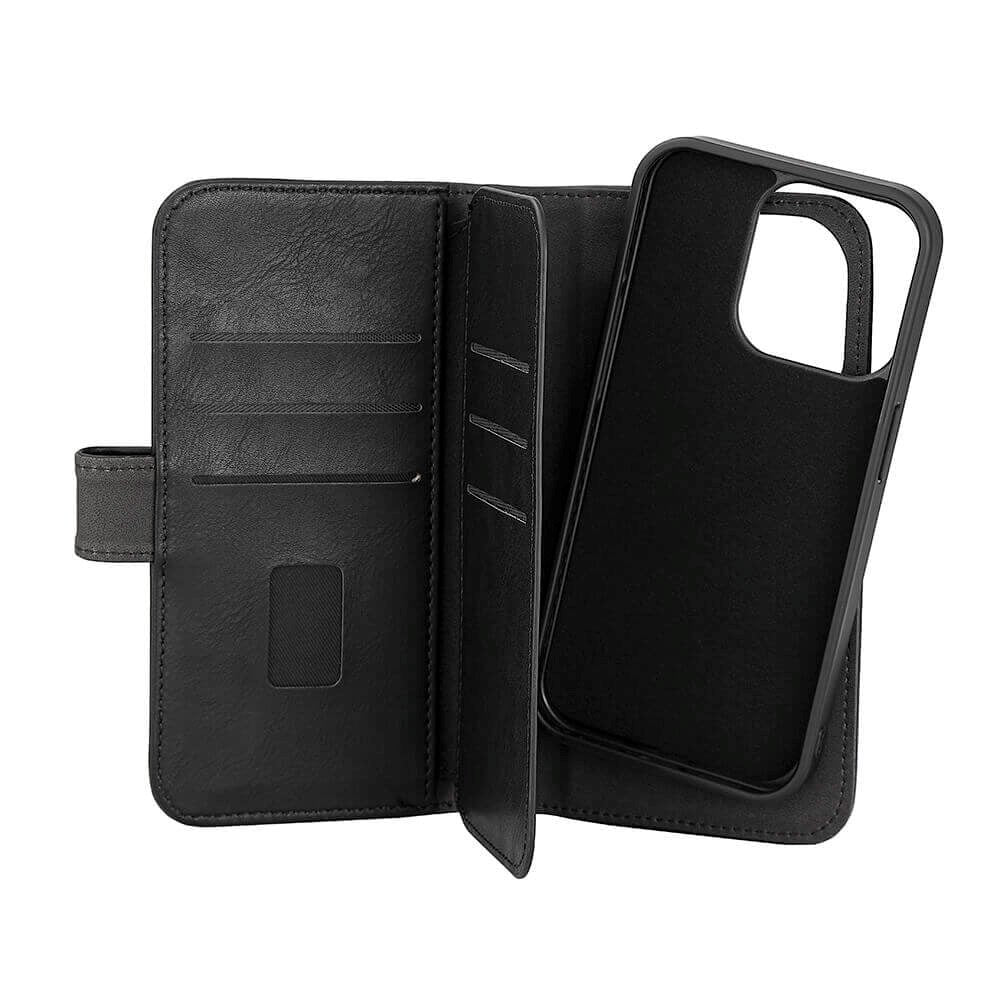 iPhone 15 Pro GEAR Leather Flip Cover 2-i-1 w. Lommebok 7 kort - Svart