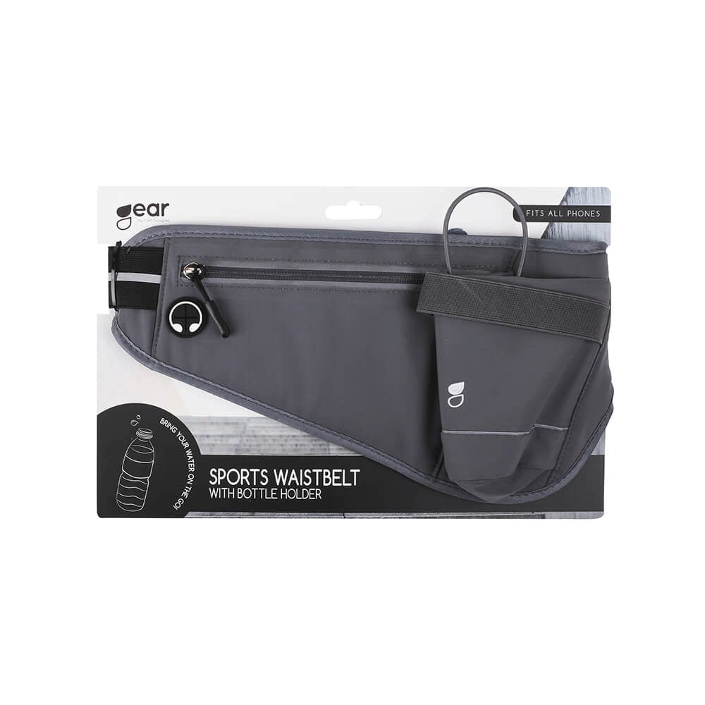 GEAR Løbebælte m. Indbygget Lomme til Mobil & Vandflaske - Grå