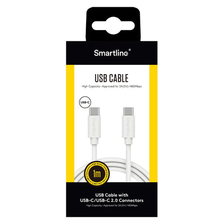 Smartline (3A/15W) USB-C til USB-C-kabel 1 m. - Hvit