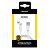 Smartline (3A/15W) USB2.0 - USB-C-kabel 3 m. - Hvit