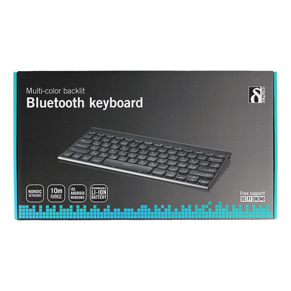 Universal Deltaco Bluetooth-tastatur TB-630 w. Dansk tastatur og bakgrunnsbelysning - Sort