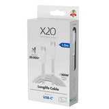 X2O Longlife USB-C til USB-C Kabel - 1m / 100W - Hvid