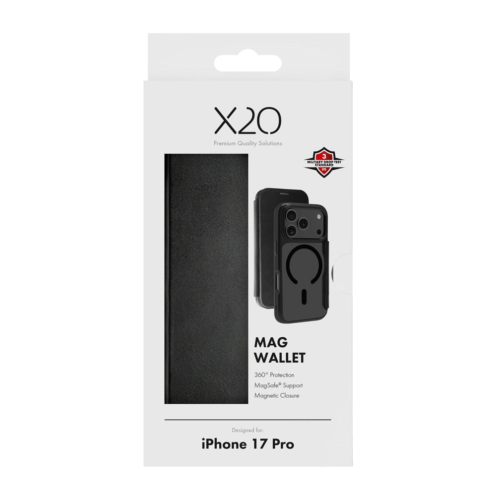 iPhone 17 Pro X2O Mag Wallet Flip Case m. Indbygget Kortholder - Sort