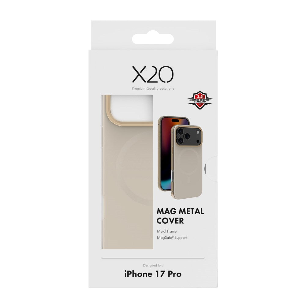 iPhone 17 Pro X2O Mag Metal Mobil Cover - MagSafe Kompatibel - Beige / Guld