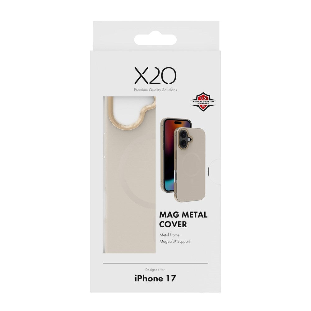 iPhone 17 X2O Mag Metal Mobil Cover - MagSafe Kompatibel - Beige / Guld