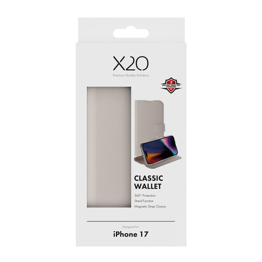 iPhone 17 X2O Classic Wallet Flip Case m. Pung & Ståfunktion - Beige