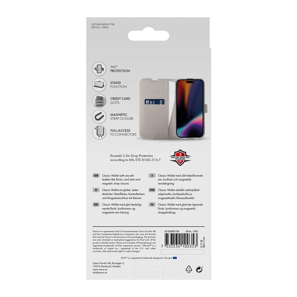 iPhone 17 X2O Classic Wallet Flip Case m. Pung & Ståfunktion - Beige