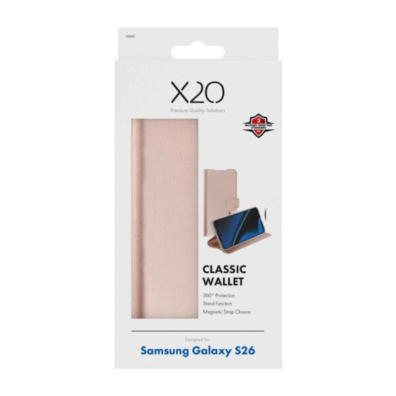Samsung Galaxy S26 X2O Classic Wallet Flip Cover m. Kortholder & Ståfunktion - Rose Gold