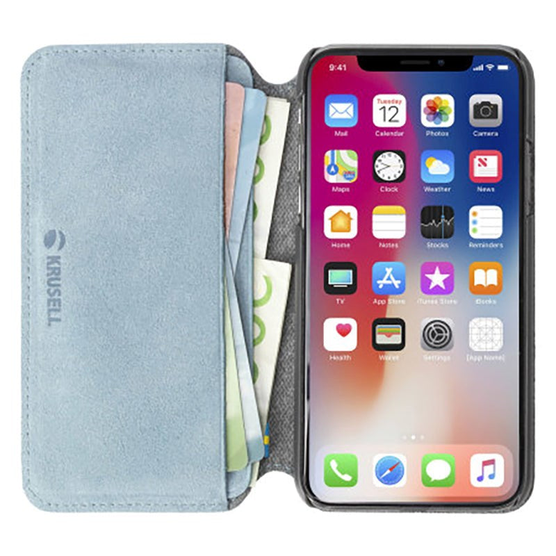 Krusell Broby Slim Wallet iPhone XS Max Suede Flip Deksel - Blå