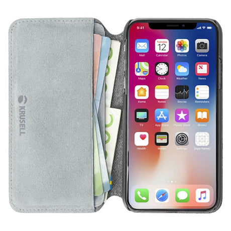 Krusell Broby Slim Wallet iPhone Xr Suede Flip Deksel - Grå