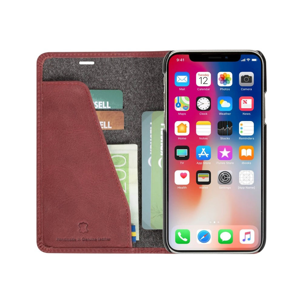 Krusell Sunne 2 Card Folio Lommebok iPhone Xs Max Leather Flip Cover - Rød