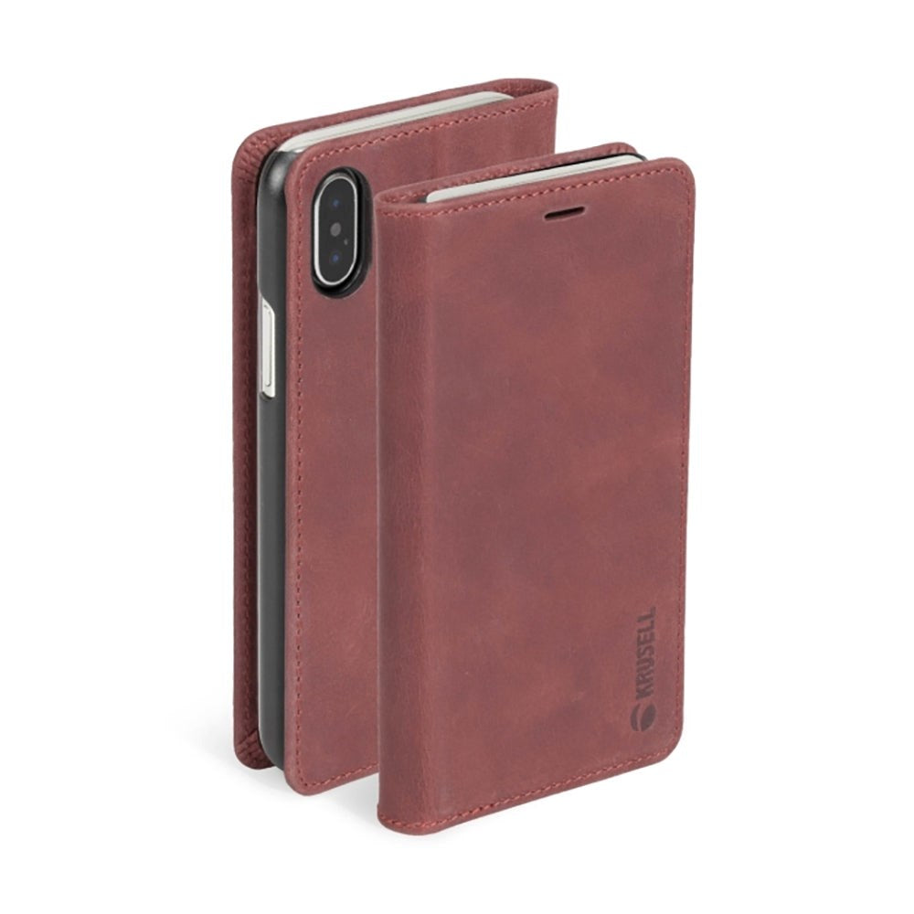 Krusell Sunne 2 Card Folio Lommebok iPhone Xs Max Leather Flip Cover - Rød