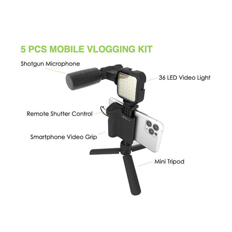 Digipower Follow Me Vlogging Kit w. Stativ for smarttelefon m. Fjernkontroll og mikrofon - Svart