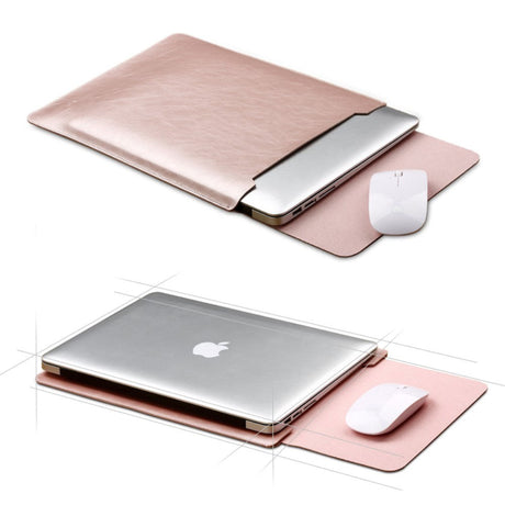 SOYAN MacBook / Laptop 12" (30 cm x 22 cm x 3 mm) lærveske med musematte - rosa gull