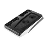 PS5-stativ m. Kjøling / 2 x USB-A / 2 x PS5-kontroller ladespor - Hvit / Svart