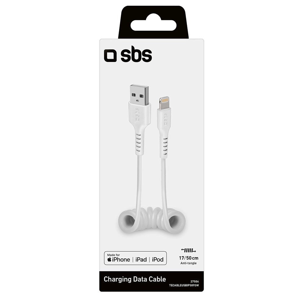 SBS USB-A til Lightning telefonledning - Maks 0,5 meter - MFI - 480 Mbit/s - Hvit
