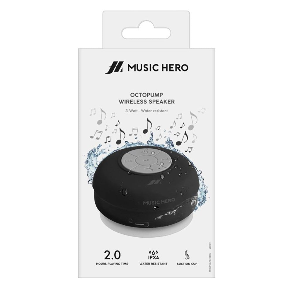 Music Hero Bluetooth-høyttaler med sugekopp - Svart 