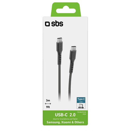 SBS USB-C til USB-C-kabel - 3 meter - 25W (PD) - Sort
