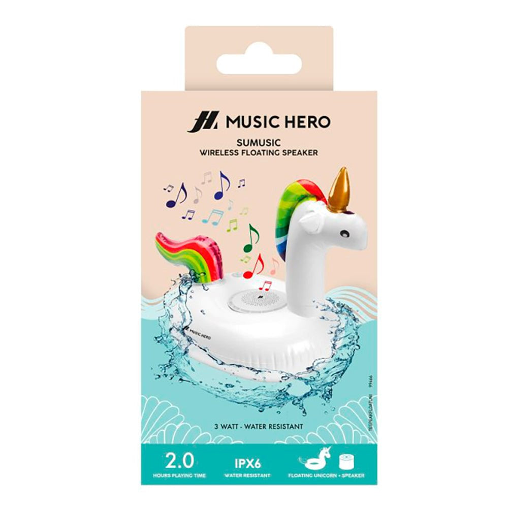 MUSIC HERO Bluetooth-høyttaler m. Oppblåsbar svømmering - Unicorn