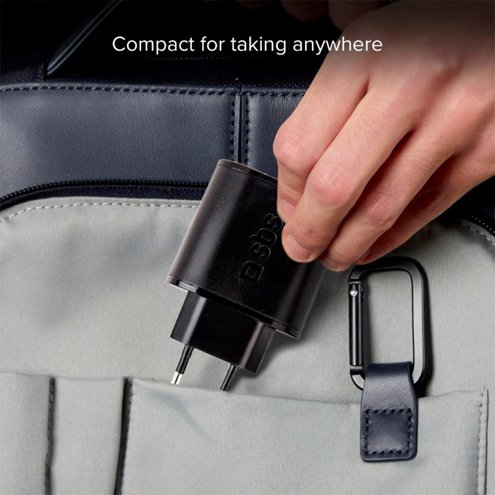 SBS 20W LCD-skjerm vegglader m. USB-C PD &amp; USB-A AFC - Svart