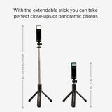 SBS Universal Selfie Stick m. Innebygd LED &amp; Tripod - Max Mobile: 60 - 90mm - Sort