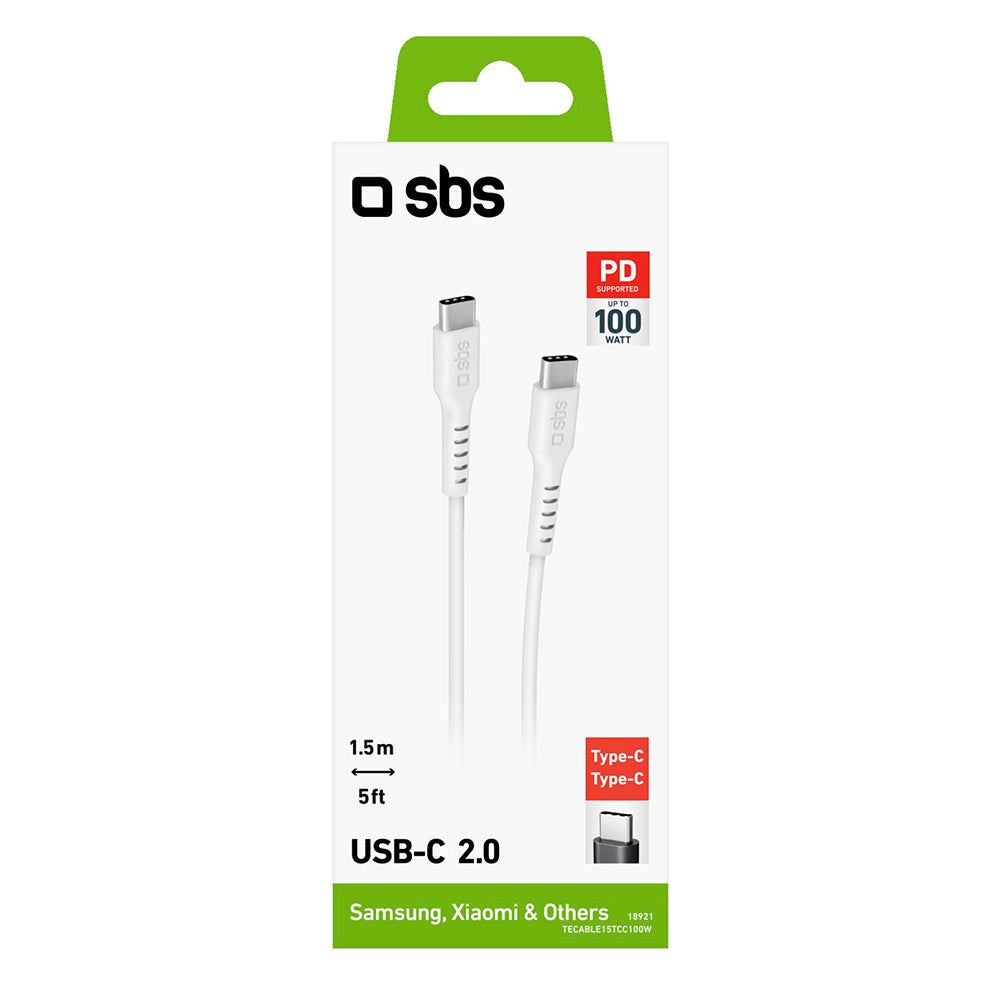 SBS USB-C til USB-C-kabel - 1,5 meter - 100W (PD) - Hvit