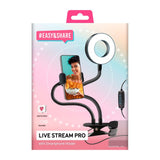 SBS LED-ringlys m. Bordklemme, mobilholder og justerbare armer - Maks mobil: 85 mm - Svart