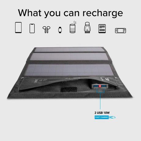 SBS bærbar solcellelader 21W m. 2 x USB-A - Svart
