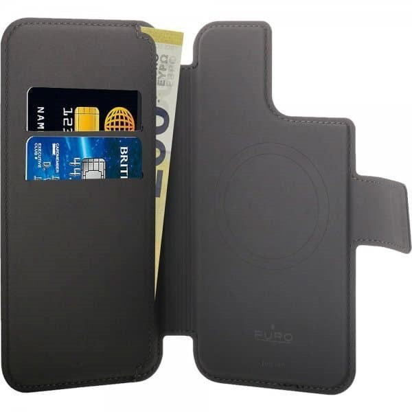 iPhone 15 Plus / 14 Plus / 12 Pro Max Puro Folio Cover med Kortholder - MagSafe Kompatibel - Sort