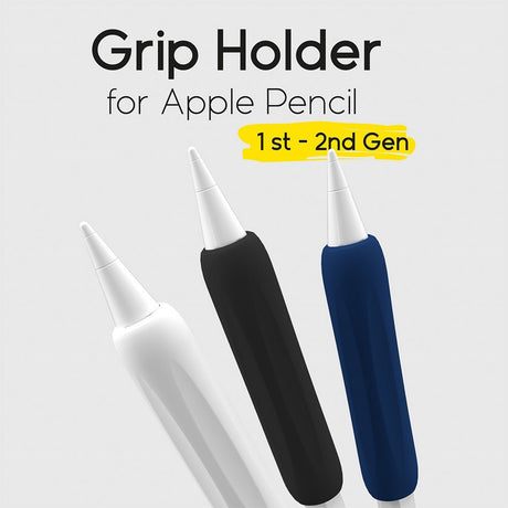 doodroo Silikonholder for Apple Pencil 1 &amp; 2 Gen. - 3-Pack - Svart / Hvit / Blå