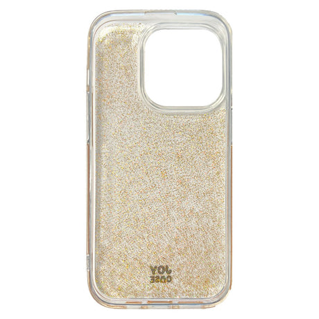 iPhone 15 Pro Joy Deksel Hybrid Glitter Bakdeksel - Gjennomsiktig / Gull
