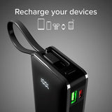 20W LCD PowerBank m. 1x USB-A & 1x USB-C - SBS - 10.000 mAh - Indbygget USB-C Kabel - Sort