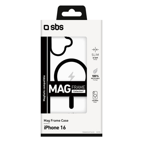 SBS Mag Frame iPhone 16 Bakdeksel - MagSafe-kompatibel - Gjennomsiktig / Svart