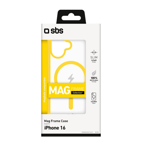 SBS Mag Frame iPhone 16 Bakdeksel - MagSafe-kompatibel - Gjennomsiktig / Gul