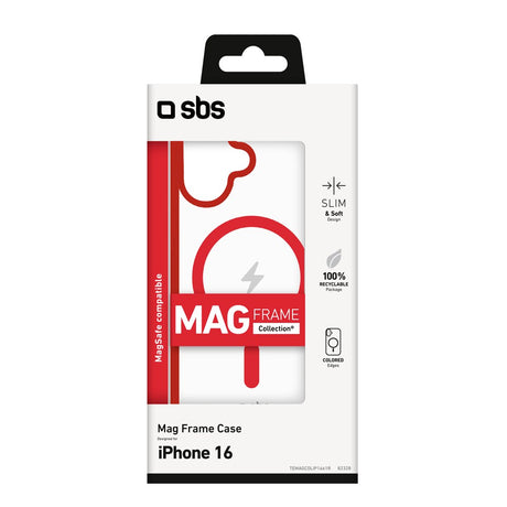 SBS Mag Frame iPhone 16 Bakdeksel - MagSafe-kompatibel - Gjennomsiktig / Rød